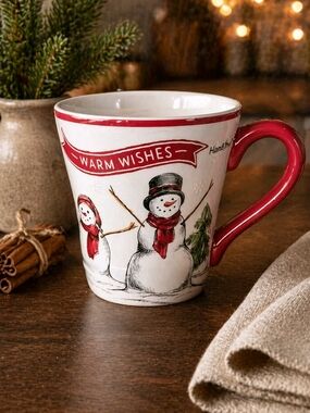 Christmas St. Nicholas Square Yuletide Mug “Warm Wishes” Snowman Mug Coffee Tea